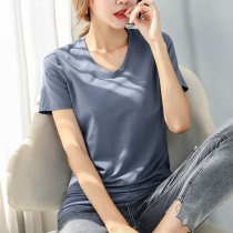 2021 summer new short sleeve T-shirt female modal V collar body color slim base shirt slim ice top