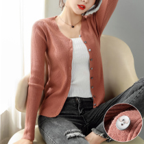 2021 autumn and winter New knitted cardigan womens thin coat top sweater casual short V-neck thread coat