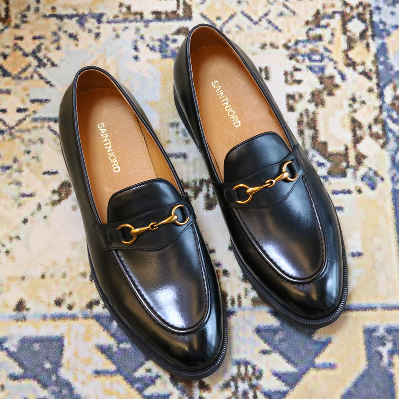 Saint Niyode British Style Trendy Business Casual Formal Leather Shoes Men's Horsebit Slip-On Loafers