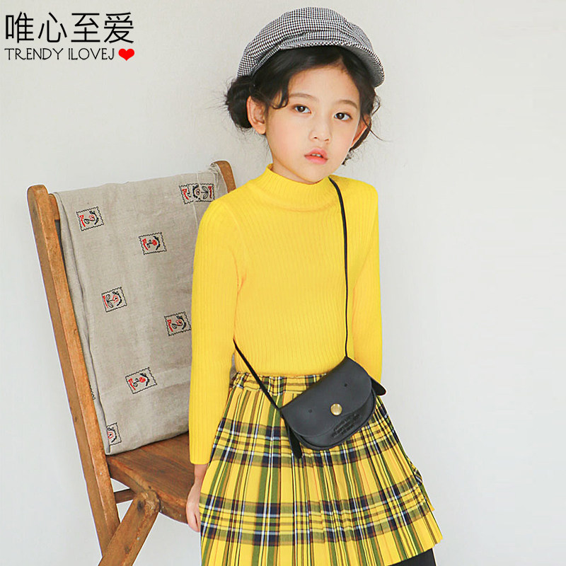 Idealistic love girls knitted T-shirt ILoveJ children's wear 2021 autumn new children's bottoming shirt JRFTO64