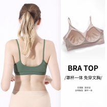 Cotton bandeau womens non-rimmed underwear One-piece bra with chest pad Chest anti-walking beauty back small camisole bra