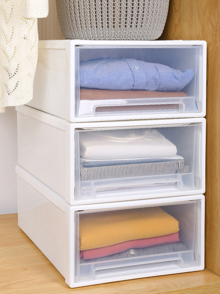 Clothes storage box Household drawer storage box Plastic transparent large dormitory wardrobe finishing box storage box