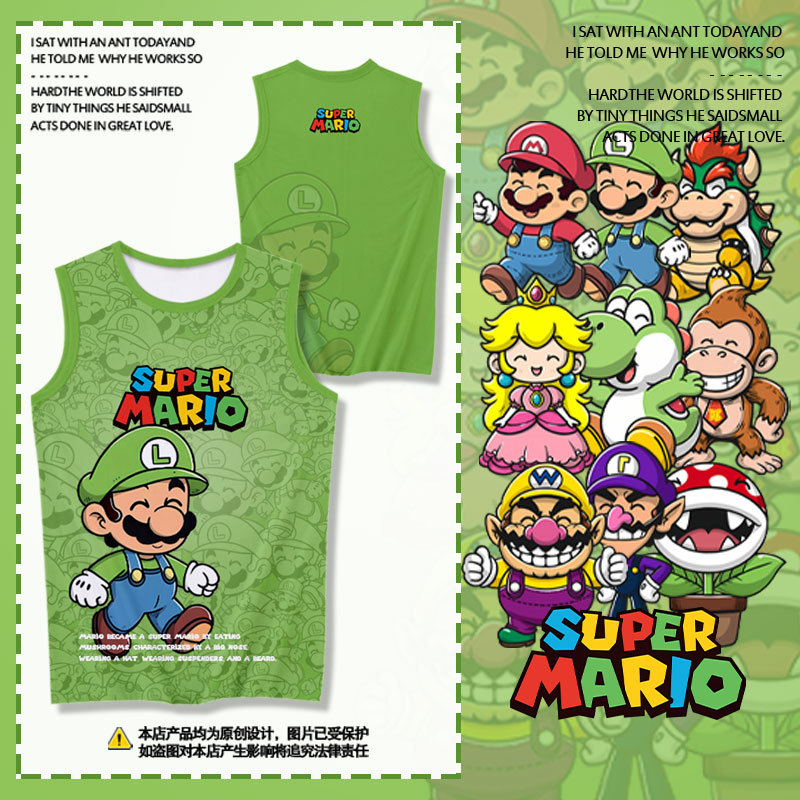 Super Mario Luigi Game Merchandise Quick-Drying Vest for Men, Breathable Ice Silk Sleeveless T-Shirt for Students