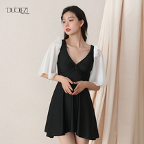 Dolez one-piece swimsuit womens conservative thin belly cover 2021 new student skirt flat angle small chest gathered swimsuit