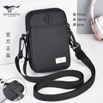 Seven Wolves Versatile Wearing Leather Strap Sport Canvas Phone Bag Mens Single Shoulder Skew Cross Oxford Cloth Mini Pocket