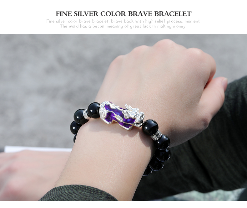 Gửi chứng chỉ! 999 sterling bạc vòng tay của nam giới thay đổi màu sắc 貔貅 đen 佛 đá hạt chuỗi tay năm nay sợi dây màu đỏ quà tặng vòng tay nữ