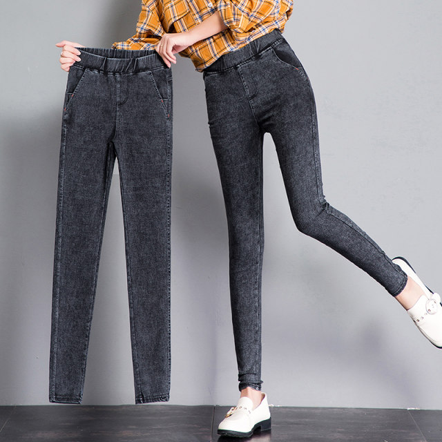 Leggings for women to wear as outerwear, imitation denim pencils for small feet, black slimming tight little black pants for spring and autumn, thin section and winter plus velvet