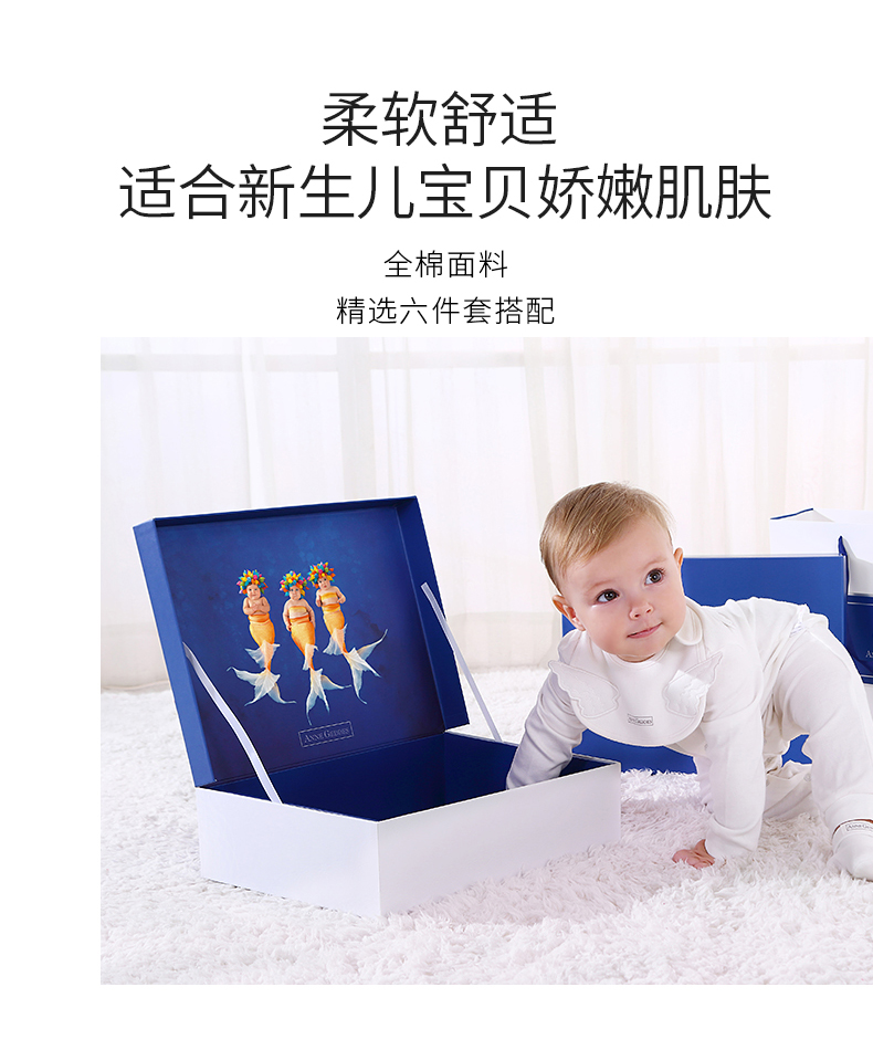 Hộp quà tặng cho trẻ sơ sinh Mỹ Anne Quần áo trẻ em 6 mảnh Bộ bông 0-8 tháng Quà tặng cho bé hộp quà sơ sinh đẹp
