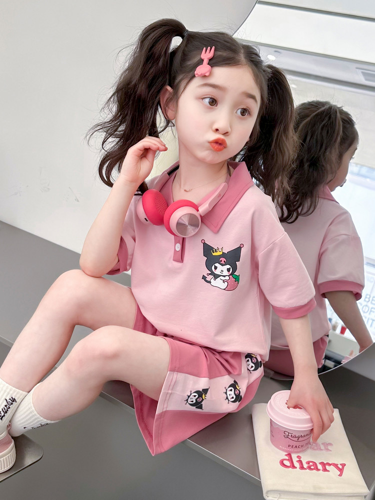 <!--女童运动套装夏季2024新款儿童库洛米衣服洋气宝宝短袖短裤两件套-->