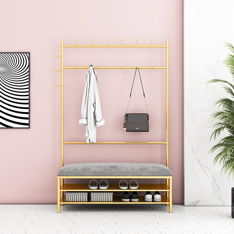 Nordic shoe changing stool hanging clothes hanger integrated into door Xuanguan containing simple clothes and hat rack door changing shoes stool can sit in the shoe cabinet