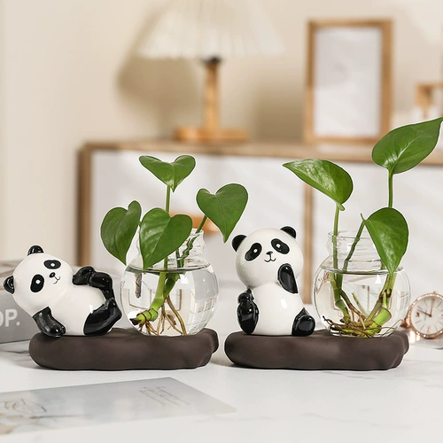 Исцеляющий офисный рабочий стол, чайный столик, украшения для гостиной, украшения, зеленые растения, красная панда, гидропонные сосуды, ваза