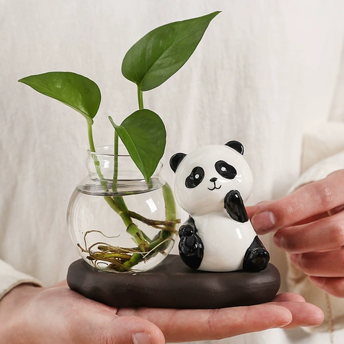 Исцеляющий офисный рабочий стол, чайный столик, украшения для гостиной, украшения, зеленые растения, красная панда, гидропонные сосуды, ваза