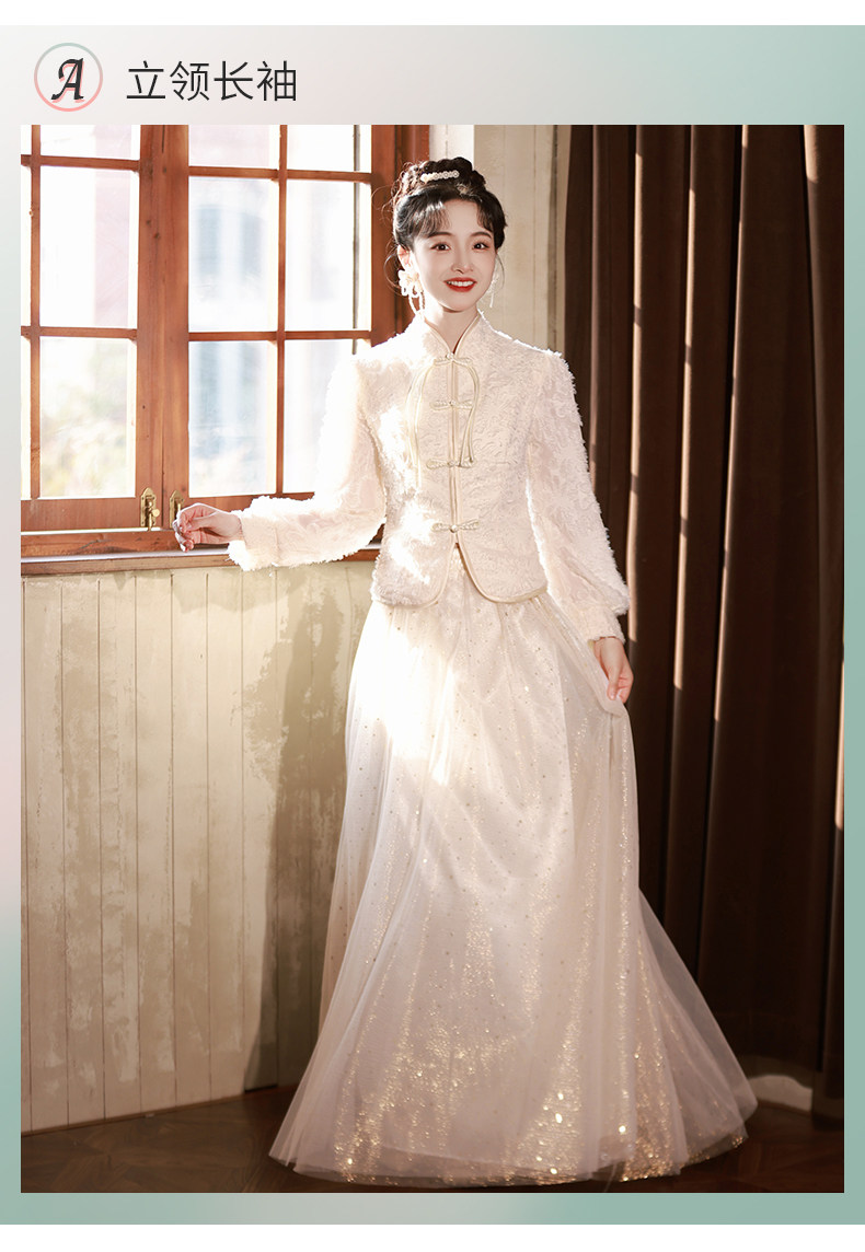 Цветное демисезонное платье подружки невесты, вечернее платье, юбка, удерживающий тепло лонгслив, цвета шампанского, китайский стиль, подходит для подростков Qianli margin 