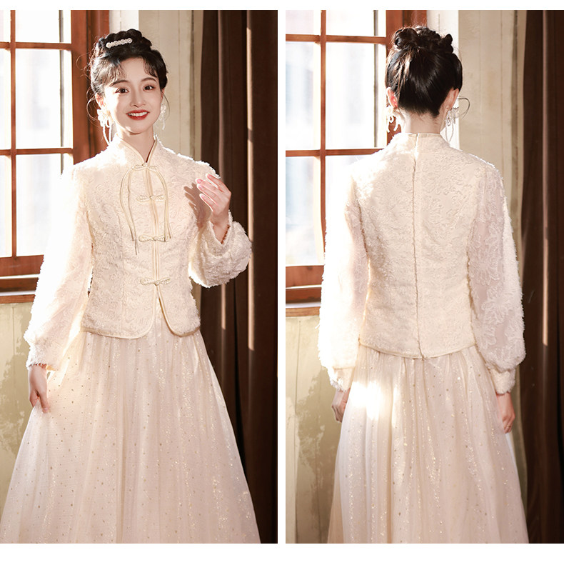 Цветное демисезонное платье подружки невесты, вечернее платье, юбка, удерживающий тепло лонгслив, цвета шампанского, китайский стиль, подходит для подростков Qianli margin 