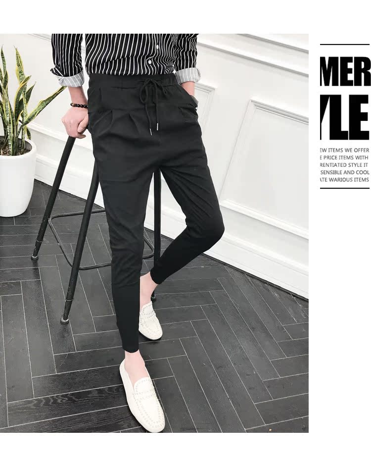 Nổi cổng mùa hè mới nam đen giản dị quần chín phiên bản Hàn Quốc của quần ống loe Quần lửng nam màu rắn chân quần áo thể thao
