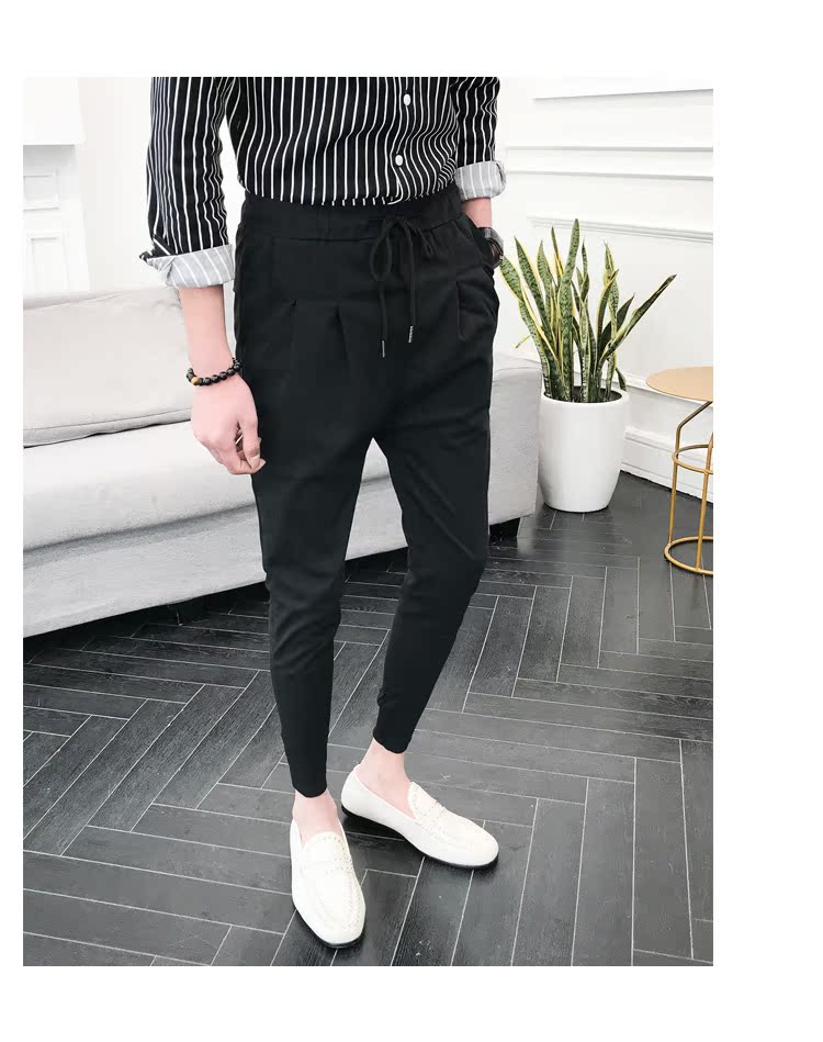 Nổi cổng mùa hè mới nam đen giản dị quần chín phiên bản Hàn Quốc của quần ống loe Quần lửng nam màu rắn chân quần áo thể thao
