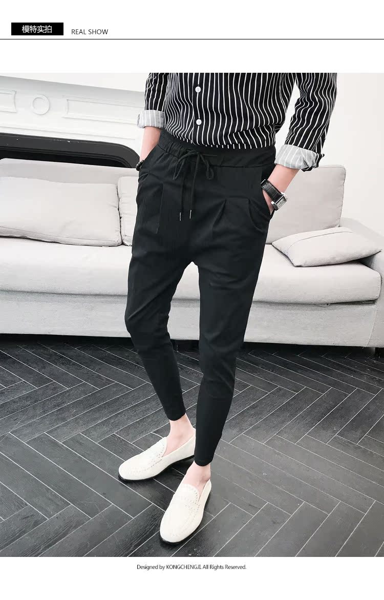 Nổi cổng mùa hè mới nam đen giản dị quần chín phiên bản Hàn Quốc của quần ống loe Quần lửng nam màu rắn chân quần áo thể thao