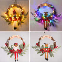  Christmas Wreath door hanging Restaurant window door Large luminous rattan ring with lamp rattan ins Christmas decorations