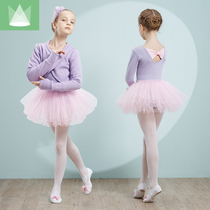 Dance clothing childrens female practice clothing spring and summer long sleeve girl ballet dress baby grade test competition plus velvet suit