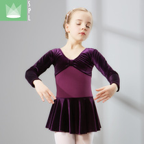 Shang Pinlin dance clothing Childrens female practice clothes Childrens spring new tutu performance clothing gold velvet