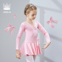 Shang Pinlin spring childrens dance clothing Girls practice suit Long sleeve grading suit Childrens one-piece suit Tutu