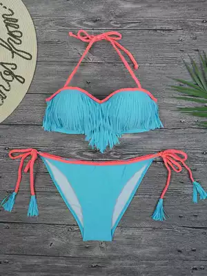 2020 tassel lace-up bikini swimsuit triangle steel frame fashion big chest new bikini large size sexy swimsuit