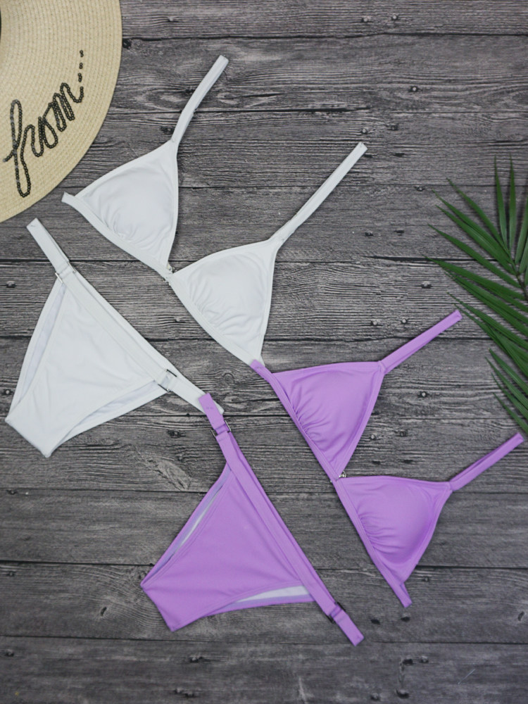 Basic simple French triangle three-point purple sexy two-piece European and American bikini swimsuit catwalk