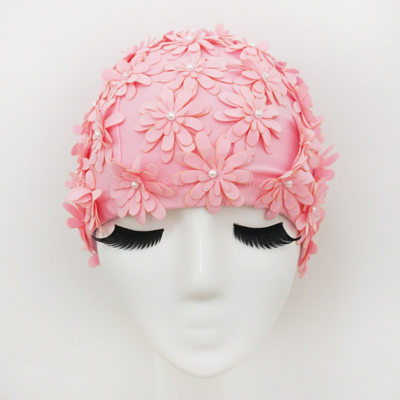 Three-dimensional petal pearl hand-stitched handmade multi-layer sweet personality comfortable long hair large ladies swimming cap new