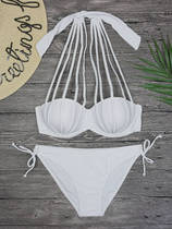Lace-up sexy competition big chest triangle steel support beach BIKINI solid color wedding dress personality European and American bikini swimsuit