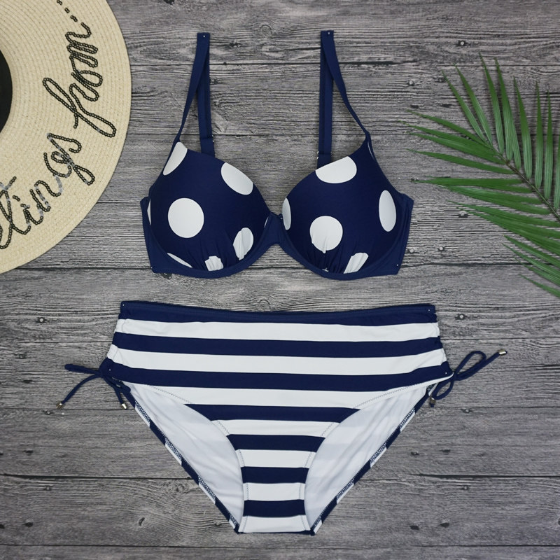 New plus size 200 pounds thin cup big cup big chest two-piece steel drag gathered meat bikini women's swimsuit