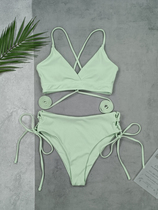 Fresh green spring and summer split triangle high waist high fork covering the meat comfortable holiday straps new female bikini swimsuit