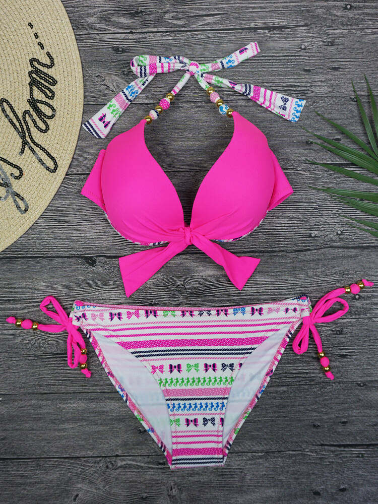 Big chest Japanese bohemian steel strap sexy split triangle beach model bikini bikini swimsuit