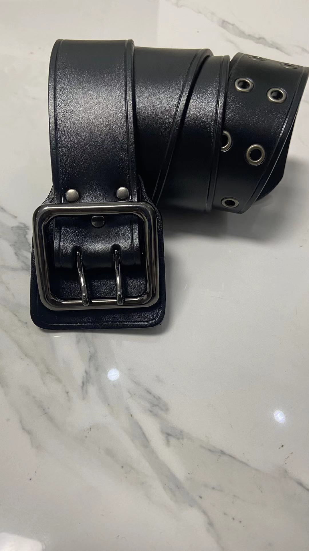 Double-breasted outdoor sports multifunctional tactical belt cowhide belt double-row double-hole waist Sports Leisure