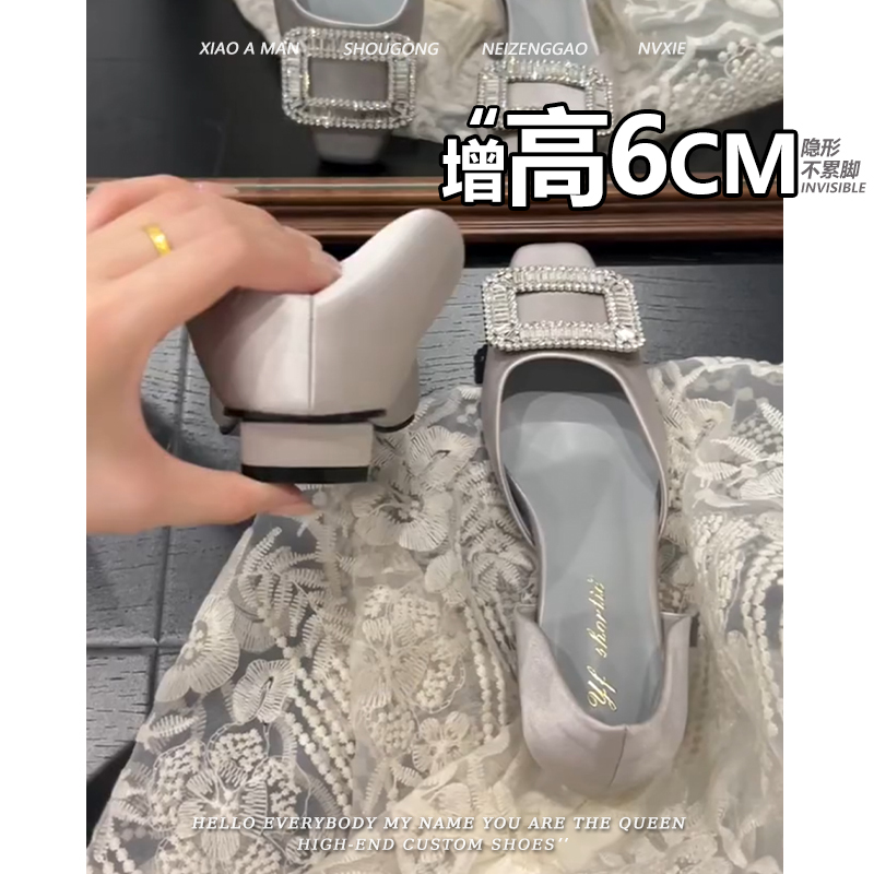 Xiao Aman 6cm Height Increasing Snowflake Rhinestone Square Buckle Women's Shoes 2026 New Summer Square Toe Hollow Satin Sandals Xiao Aman 6cm Height Increasing Snowflake Rhinestone Square Buckle Women's Shoes 2026 New Summer Square Toe Hollow Satin Sandals