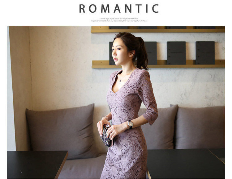 Váy Đầm Ren Nữ Ôm Body Cổ chữ V Tay Lỡ Màu Tím chi tiết 38