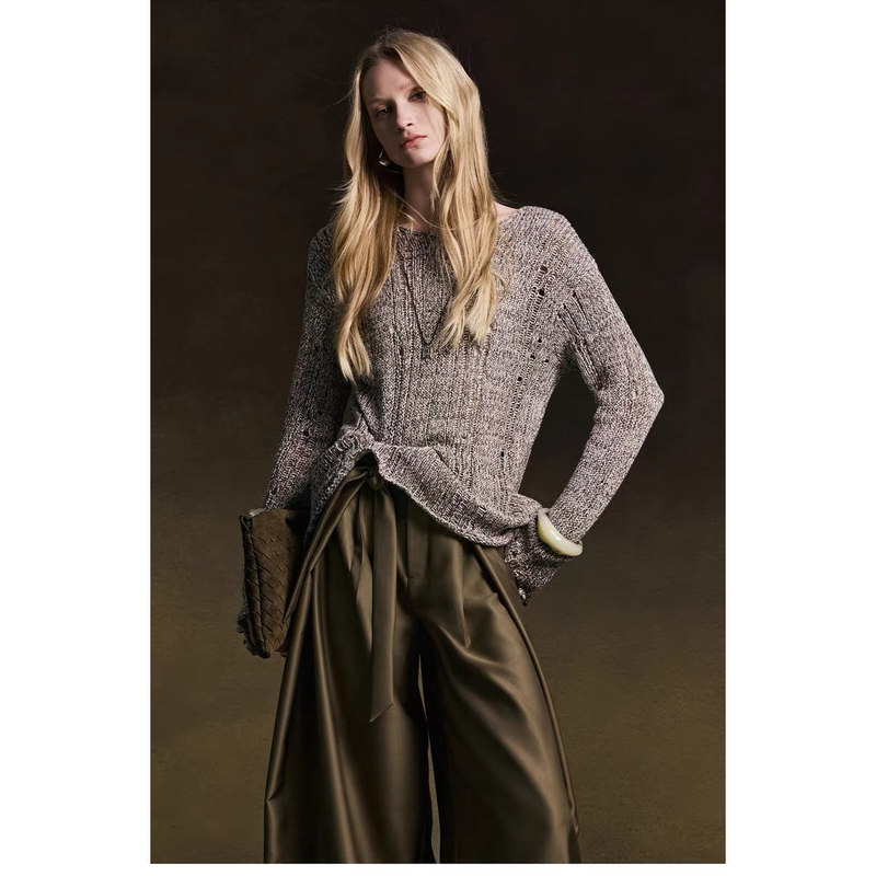 Retro Lazy Style Marble Texture Hollow Sweater High-Waisted Wide-Leg Pants Fashion Suit for Women Retro Lazy Style Marble Texture Hollow Sweater High-Waisted Wide-Leg Pants Fashion Suit for Women