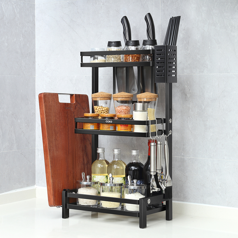 Kitchen Seasoning rack surface Stainless Steel Black Double Multilayer Condiment Containing shelf supplies Home Grand total
