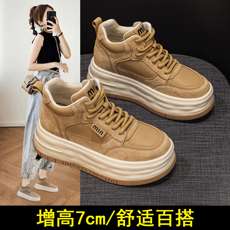 Обувь с высоким берцем в стиле ретро; женская модная обувь; новинка 2025 года; сезон осень-зима; модные кожаные универсальные кроссовки на толстой подошве для спорта и отдыха