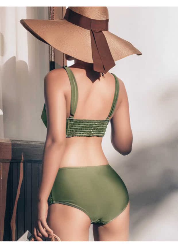 Extravagant 2019 bikini mới màu xanh quân đội không có thép hỗ trợ tập hợp cúp ngực gợi cảm cá tính áo tắm nữ - Bikinis ao tắm