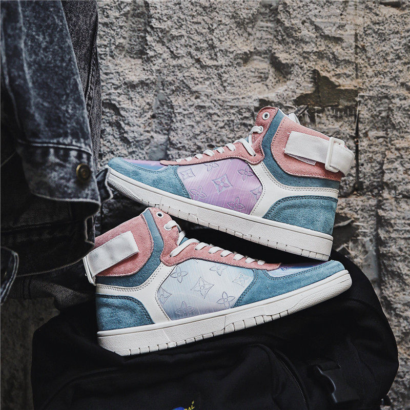 High-top shoes aj1 men's shoes chameleon Air Force No. 1 joint tide shoes Korean version of the high-reflection trend board shoes men