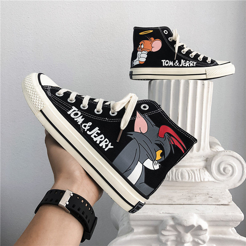 High-top shoes men's canvas shoes ins super hot shoes trend Korean version of the anime student sneakers joint couple shoes