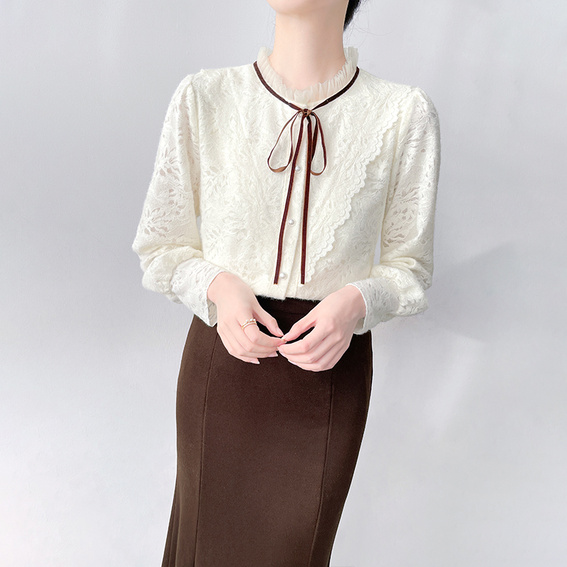 Han Bo Ya Velvet Brushed Thermal Lace Shirt for Women, Autumn and Winter Fleece-Lined Inner Layer, Layered Lace-Up Top Han Bo Ya Velvet Brushed Thermal Lace Shirt for Women, Autumn and Winter Fleece-Lined Inner Layer, Layered Lace-Up Top