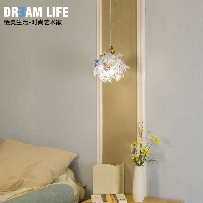 Nordic ins creative bedroom single head bedside chandelier lamp rattan art pastoral romantic butterfly decoration small chandelier