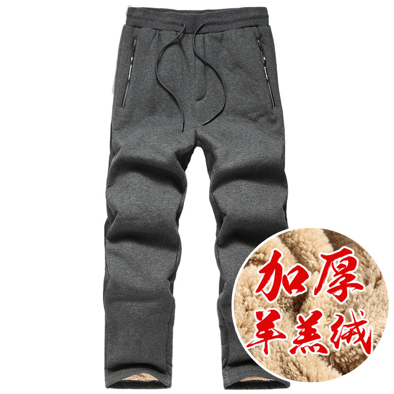 Sherpa velvet sweatpants men plus velvet thick winter slim feet cotton trousers pure color sweatpants casual winter trousers winter