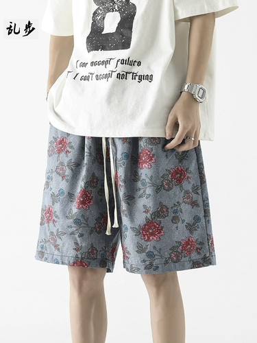 Летние шорты, трендовые хлопковые пляжные штаны, в американском стиле, подходит для подростков, цветочный принт