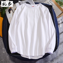 Retro street Net red ulzzang pure white long sleeve front short back long high street hip hop base long T-shirt men and women