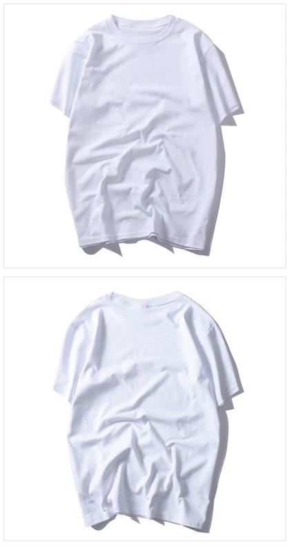 Nhật Bản dày cotton dày áo thun nam tay ngắn qua áo cotton cổ tròn tay áo nửa trắng tay áo
