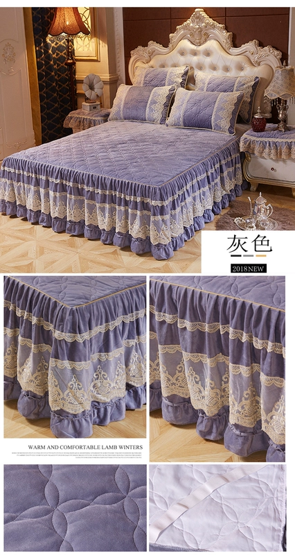 Yu Xuân pha lê châu Âu nhung bông giường váy dày nhung bedspread Leisifalai ren ngắn trải giường sang trọng để giữ ấm - Váy Petti váy giường đẹp	