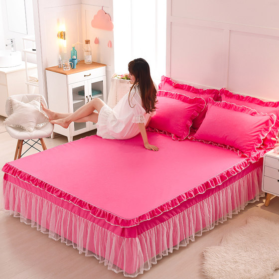 Xuan Yu Korean version of the princess lace lace bed skirt one-piece bed cover non-slip ruffles Simmons mattress protector