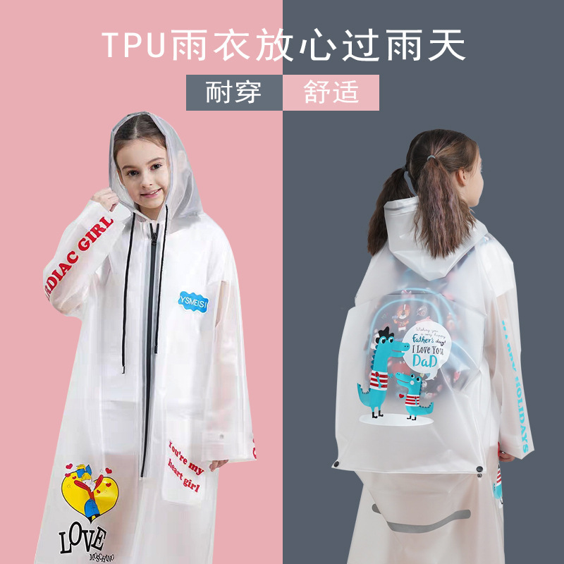 Welfare Item! Tpu Children's Raincoat, Transparent, for Boys and Girls, with Space for School Bags, Long Full-Body Rain Poncho for Teenagers